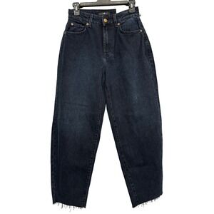 7 For All Mankind Jayne Tapered Jeans 24 Dark Indigo High Rise Raw Hem 7U214C40